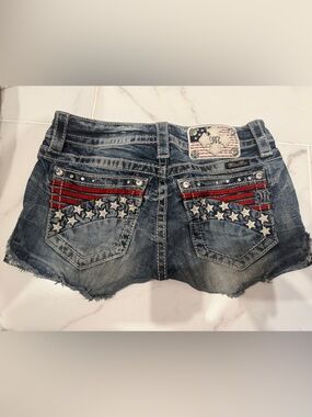 Miss me Star Embroidered Denim Shorts with Flag Accent